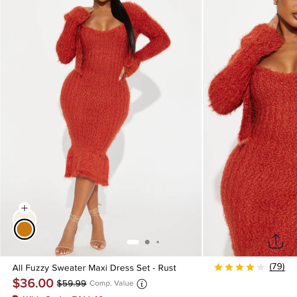 Fashion Nova Cozy Knit Maxi Dress - Rust